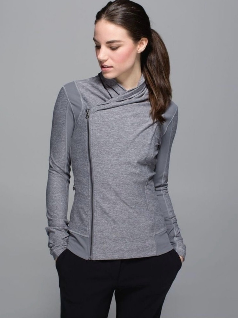 Lululemon Bhakti Yoga Jacket Asymmetrical Double Zip Up -Heather Grey- size 12